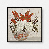 Картины и панно handmade. Livemaster - original item Painting on canvas Lilies (gray, white, terracotta). Handmade.
