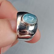 Украшения handmade. Livemaster - original item Men`s ring made of 925 silver with aquamarine (Transbaikalia). Handmade.