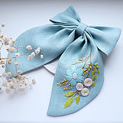 Украшения handmade. Livemaster - original item Bow Hairpin Linen - Embroidery Flowers. Handmade.