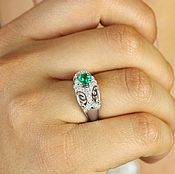 Украшения ручной работы. Ярмарка Мастеров - ручная работа 14K White Unique Emerald Ring Emerald Diamond Statement Ring Moder. Handmade.