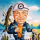 Cartoon `a miner, who loves fishing and football Gift for a birthday 30h40 smaha pastels, pastel paper Cartoon custom photos 100% handmade
