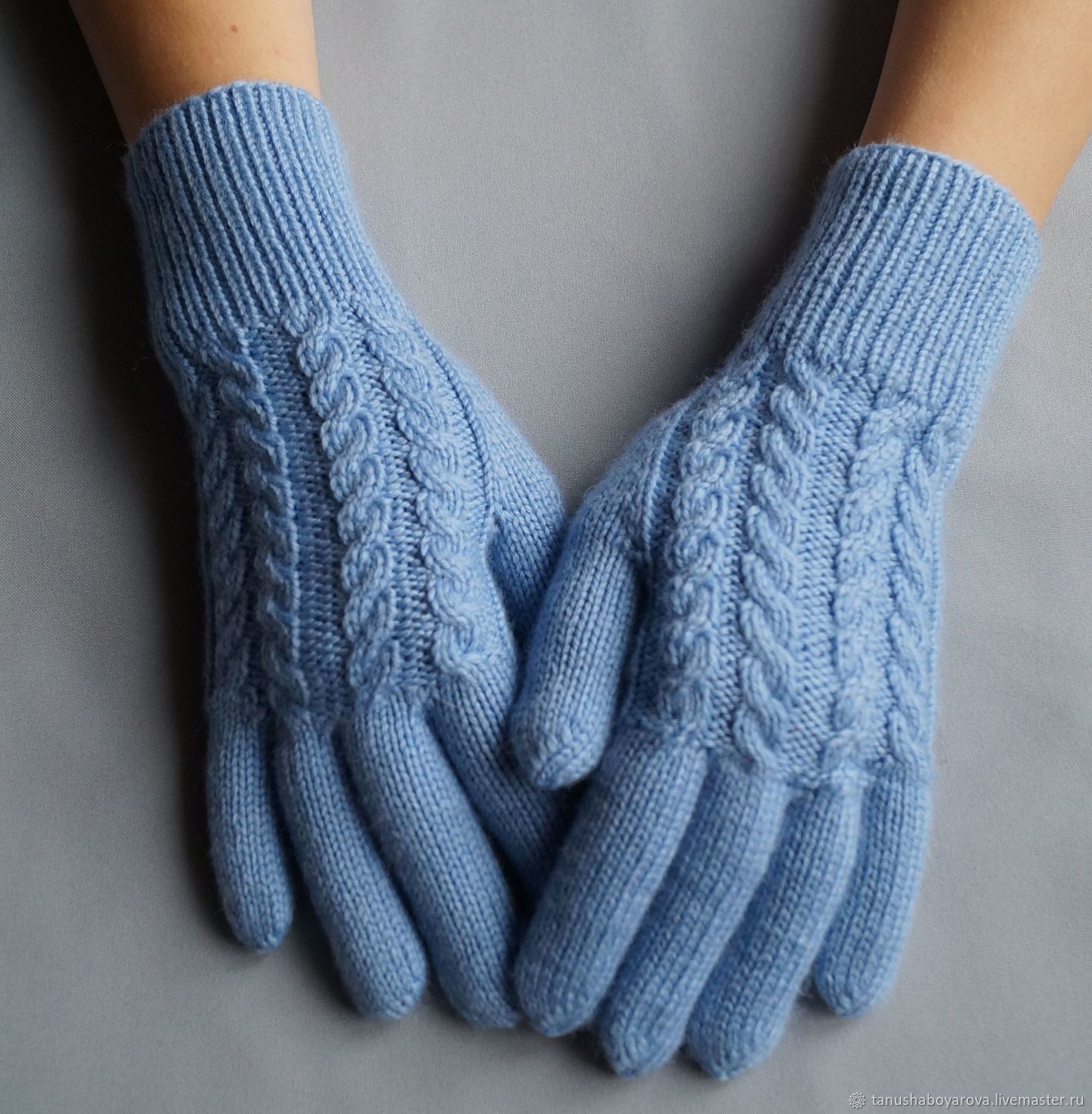 Blue gloves with pigtails.Warm, winter gloves shop online on