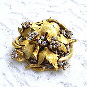 Винтаж: Брошь Золотой цветок с жемчужиной,Coro, США,40ые-50ые,кулон,подвеска
