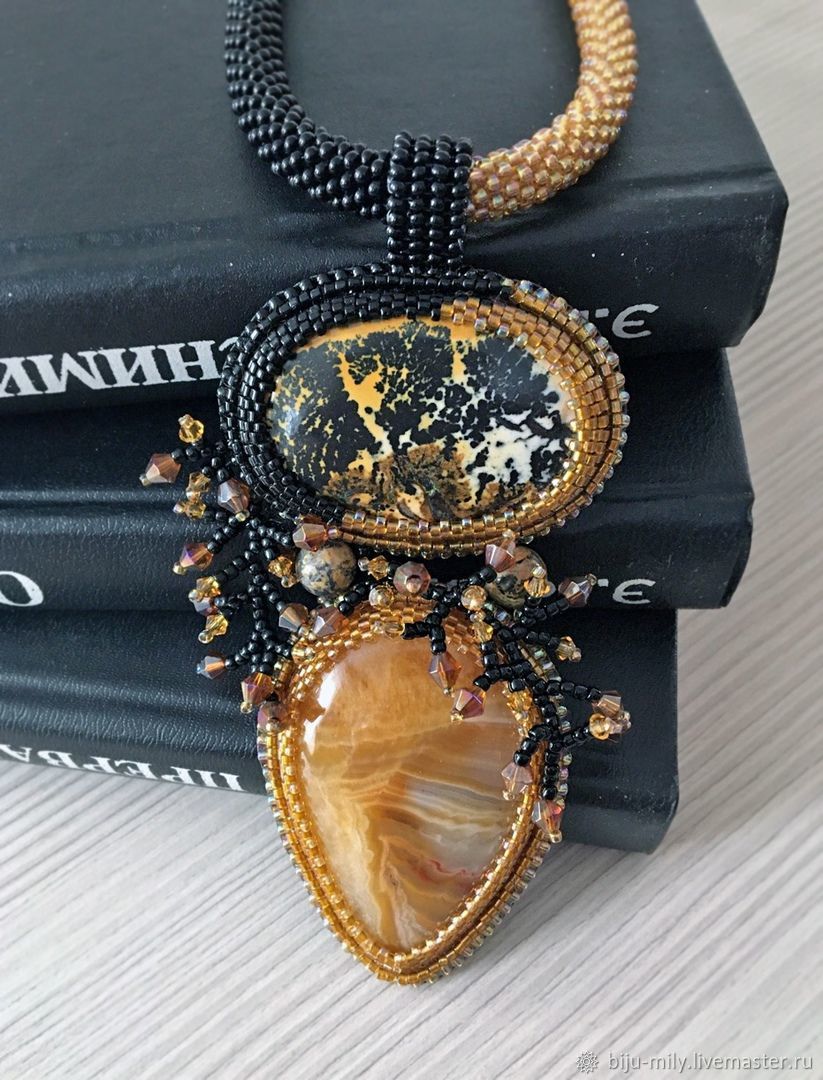 Pendant Autumn Pendant with natural stones Pendant with jasper mukait and agate, Pendant, Abakan,  Фото №1