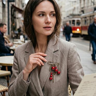 Украшения ручной работы. Ярмарка Мастеров - ручная работа Брошь-булавка с кораллом. Зимние ягоды.. Handmade.