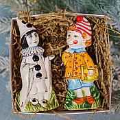 Сувениры и подарки handmade. Livemaster - original item Christmas decorations: Pinocchio and Pierrot, Christmas tree set, porcelain. Handmade.