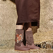 STELLA коричневые / Кожаные зимние сапоги на овчине в стиле BOHO