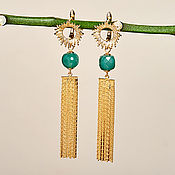 Украшения handmade. Livemaster - original item Gold tassel earrings with green onyx. Handmade.