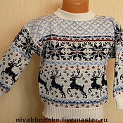 Вязаный свитер с оленями и норвежским орнаментом (терракотовый)
