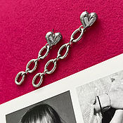 Украшения handmade. Livemaster - original item Silver chain earrings. Asymmetric earrings with hearts as a gift. Handmade.