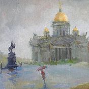 Картины и панно handmade. Livemaster - original item Petersburg and the Rain St. Isaac`s Cathedral Postcard. Handmade.