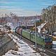 Товарный поезд и природа России 55х57, Картины, Москва,  Фото №1