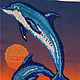 Картина "Дельфины при луне". Картина - Бисером, Картины, Запорожье,  Фото №1