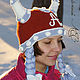 Hat winter warm fun funny 'Viking' for girls with braids. Caps. Джемпера, шапки, палантины от 'Azhurles'. My Livemaster. Фото №4