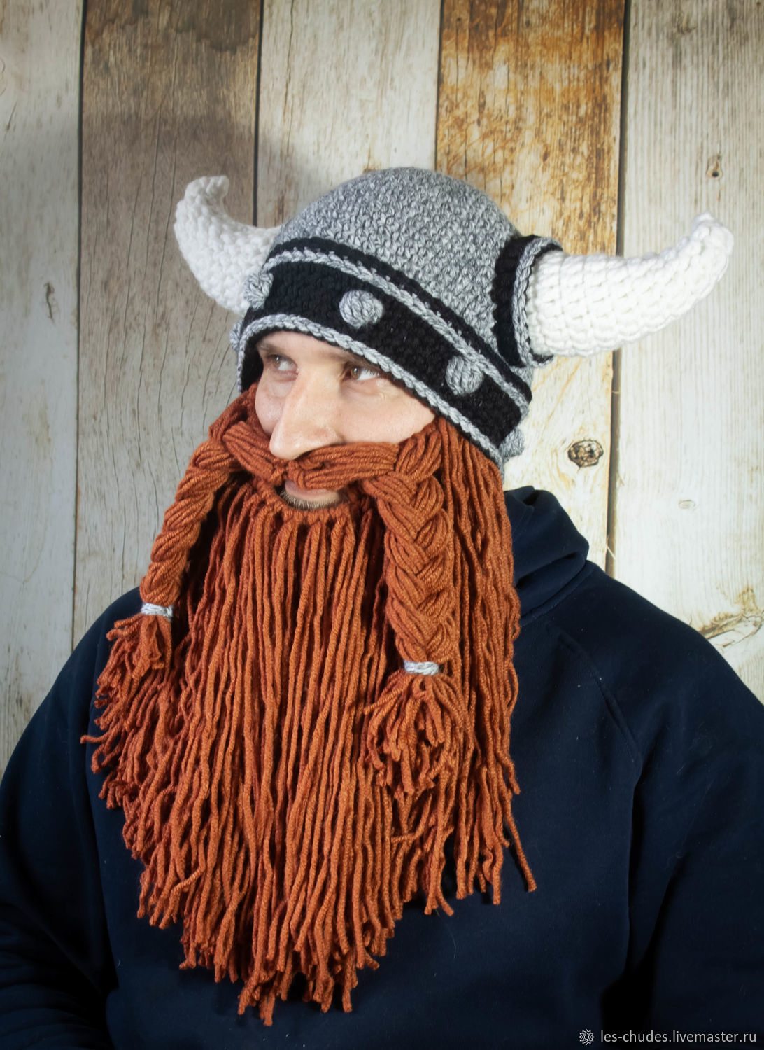 Как связать шапку викинга с бородой мастер класс