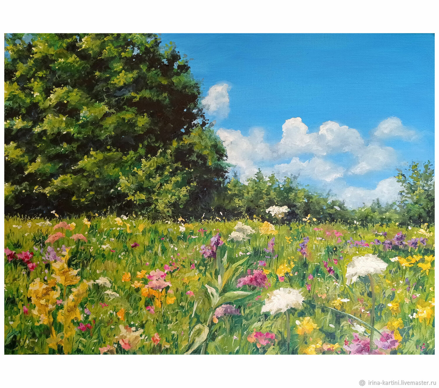 Картина Поле цветов, цветущий луг картина, летний пейзаж масло, холст винтернет-магазине Ярмарка Мастеров по цене 6000 ₽ – REZ74RU