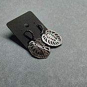 Украшения handmade. Livemaster - original item Grey earrings with pearl pendant. Leaf of a monstera.. Handmade.