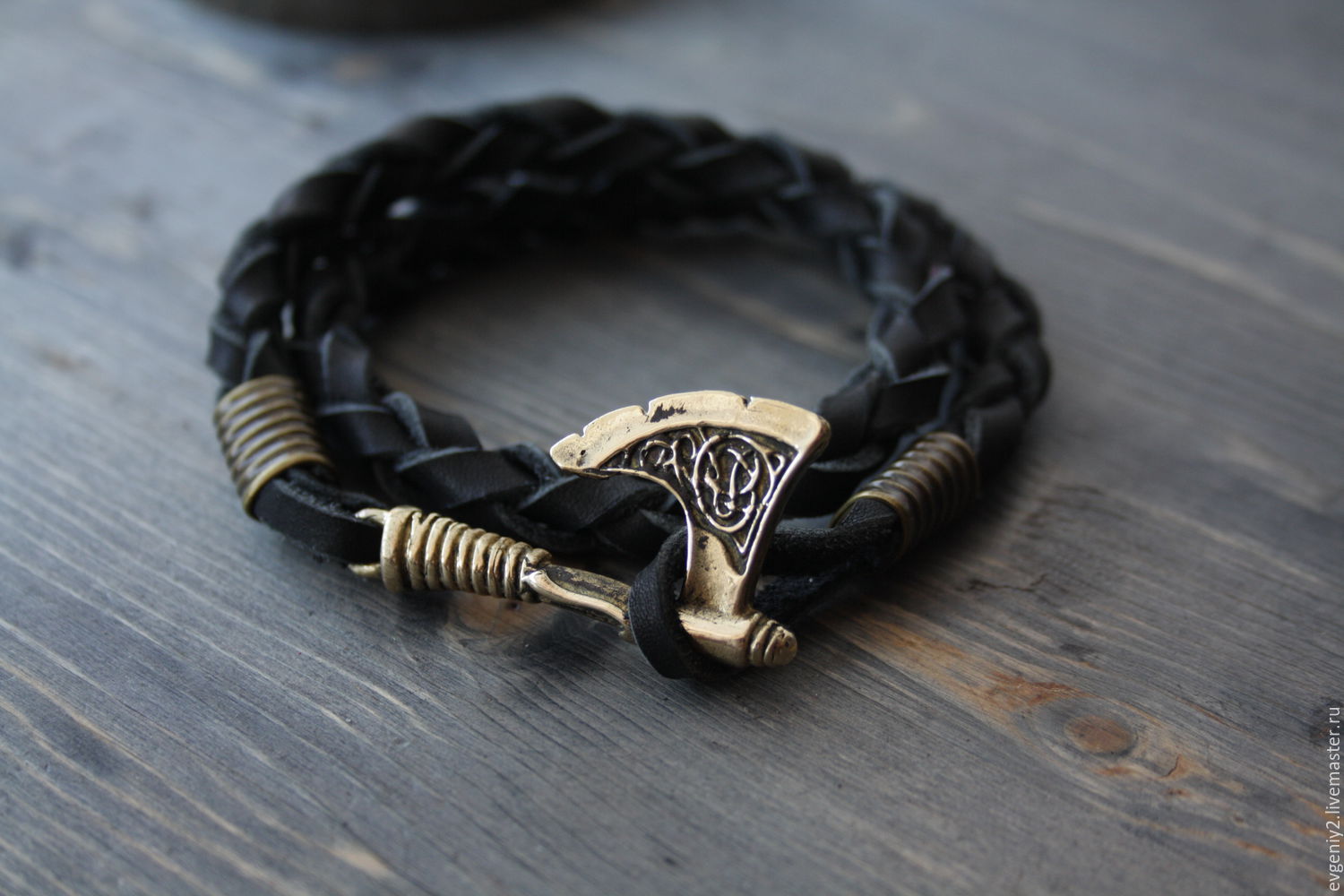 Bracelet braided: Leather bracelet ,bracelet with axe ,by the axe of Perun, Braided bracelet, Volgograd,  Фото №1