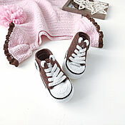 Работы для детей, handmade. Livemaster - original item Booties knitted sneakers, brown. Booties as a gift. 3-6 months.. Handmade.