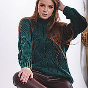 Одежда handmade. Livemaster - original item Jerseys: Sweater with large braids in the color of grass oversize. Handmade.