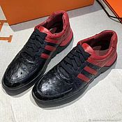 Обувь ручной работы handmade. Livemaster - original item Unisex sneakers, black with red, ostrich leather.. Handmade.