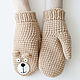 Вязаные варежки Мишки. Варежки. Woolcraft. Интернет-магазин Ярмарка Мастеров.  Фото №2