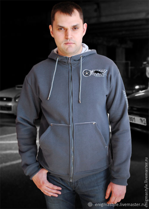 Men's grey wolf hoodie, zip-up hoodie with hood, Sweatshirts for men, Novosibirsk,  Фото №1