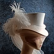 Аксессуары handmade. Livemaster - original item White cashmere top hat with veil. Handmade.