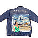 Jean jacket With the girl and the aircraft hand-painted. Outerwear Jackets. Koler-art handpainted wear. My Livemaster. Фото №4
