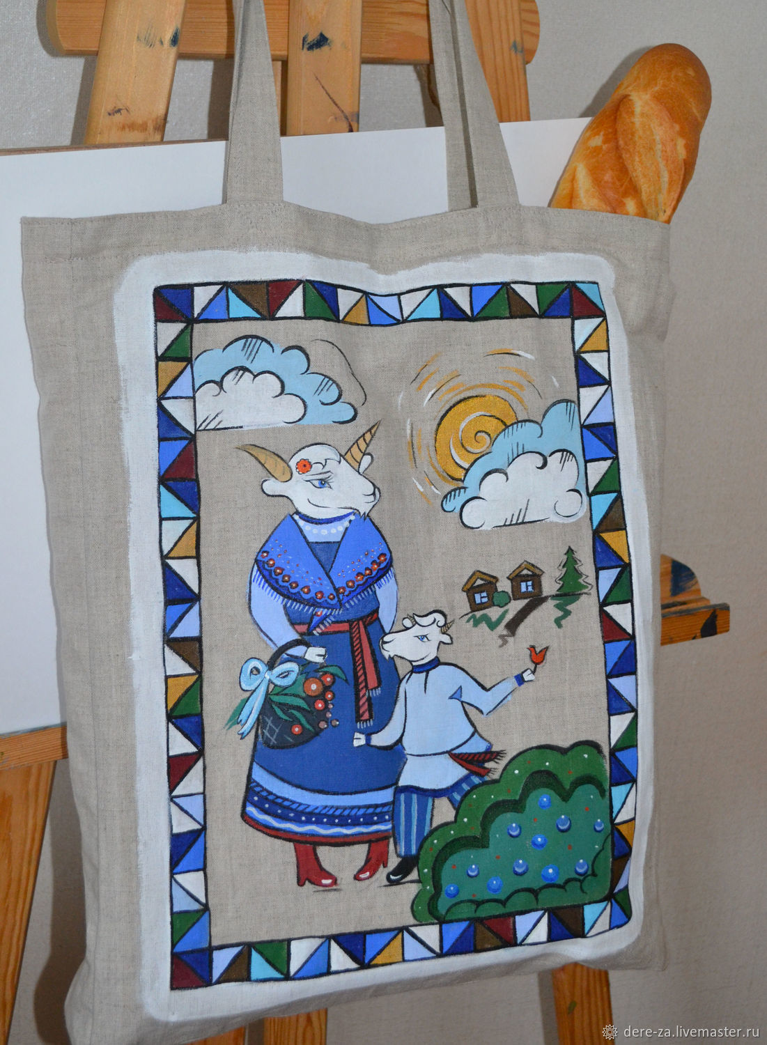 Льняная эко-сумка с подкладкой "Козочка", Классическая сумка, Подольск,  Фото №1