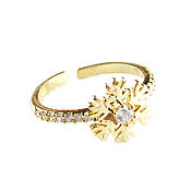 Украшения handmade. Livemaster - original item Snowflake ring with cubic zirconia gold, New Year winter snowflake. Handmade.
