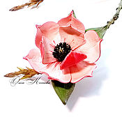Floral necklace made of fabric and leather Marsala ice