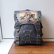Women's leather backpack with hand painted for Hope