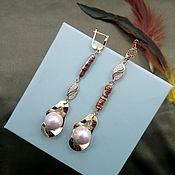 Украшения handmade. Livemaster - original item Long earrings with cotton and baroque pearls 