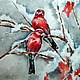 Картина "Красные кардиналы". Картины. Шелковые истории (Ms-LUdaMIla). Интернет-магазин Ярмарка Мастеров.  Фото №2