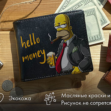 Сумки ручной работы. Ярмарка Мастеров - ручная работа Именной мужской кошелек из экокожи с рисунком Гомера Симпсона. Handmade.