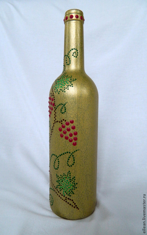 Бутылка, точечная роспись, "Виноградная лоза"