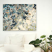 Картины и панно handmade. Livemaster - original item Morning painting 100h80 cm (interior, turquoise, beige, yellow, foliage). Handmade.