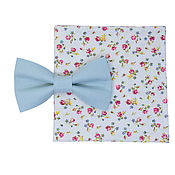 Set bow tie and suspenders brown blue flowers