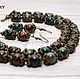 A set of Jasper. Beads made of Jasper. Earrings made of Jasper. Bronze
