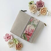 Сумки и аксессуары handmade. Livemaster - original item Linen cosmetic bag with lace and pocket Watercolor. Handmade.