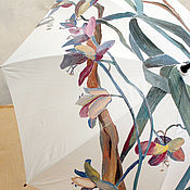 Umbrella square with hand-painted Autumn umbrella-cane pattern