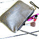 Leather clutch with loop handle. Silver, Clutches, Azov,  Фото №1