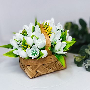 Цветы и флористика ручной работы. Ярмарка Мастеров - ручная работа Лукошко с подснежниками. Handmade.