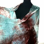 Women's silk Scarf long brown and ochre crepe de Chine