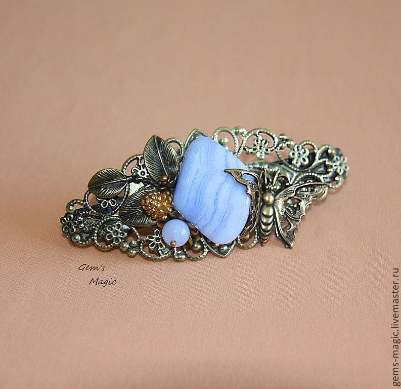 Hair Pin With Blue Agate Flower Fields Zakazat Na Yarmarke