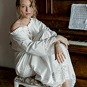 Одежда handmade. Livemaster - original item Feerie nightgown made of silk cambric long white. Handmade.