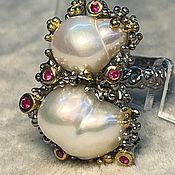 Украшения handmade. Livemaster - original item Duet ring with natural sea pearls. Handmade.