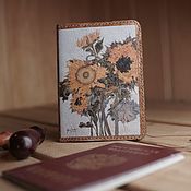 Сумки и аксессуары handmade. Livemaster - original item Passport cover: Cover with sunflowers made of leather.. Handmade.