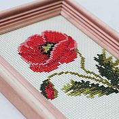 Картины и панно handmade. Livemaster - original item Embroidered flowers panel. Embroidered Red Poppy Cross Pattern for Decoration. Handmade.